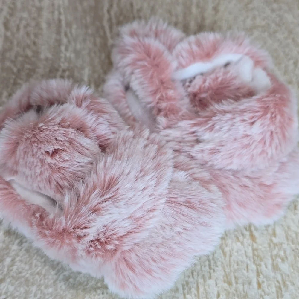 Fruit of the Loom Pink Faux-Fur Wrap Booty Slippers